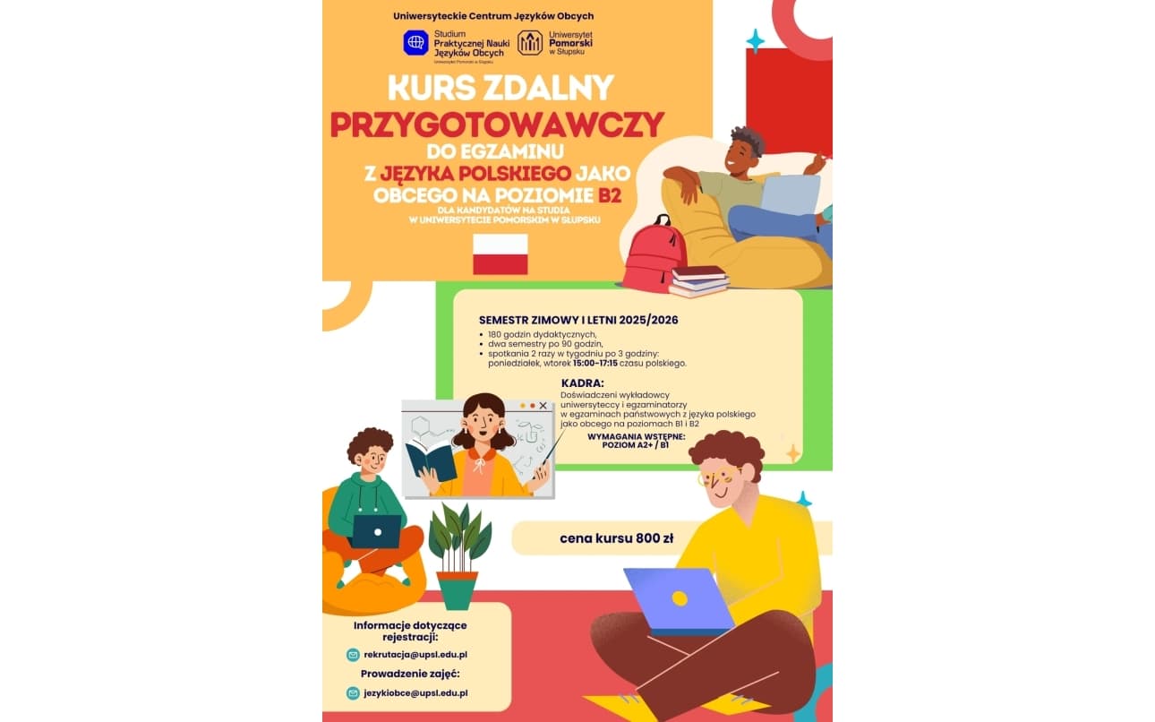 Kurs zdalny przygotowawczy do egzaminu z języka polskiego jako obcego na poziomie B2 dla kandydatów na studia w Uniwersytecie Pomorskim w Słupsku